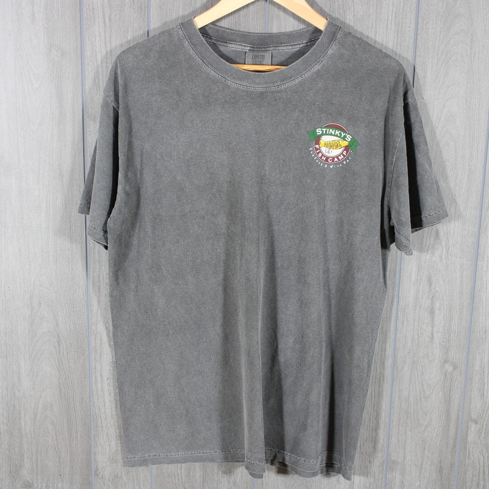 Stinkys Fish Camp American Flag T-Shirt Gray - Size Large